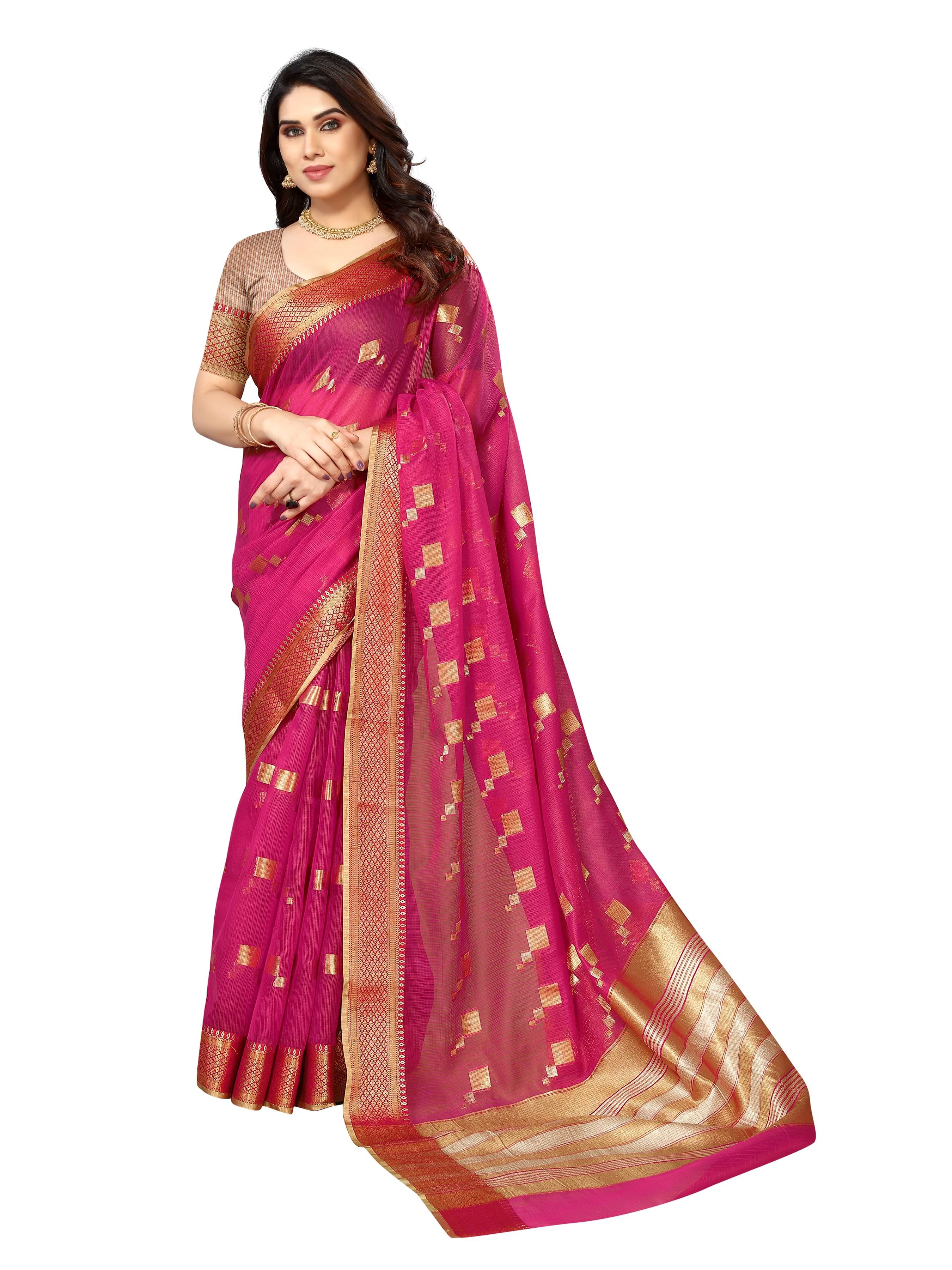 Sidhidata Cotton Woven Saree With Unstitched Blouse Piece ( Pink ) Sidhidata Cotton Woven Saree With Unstitched Blouse Piece ( Pink )