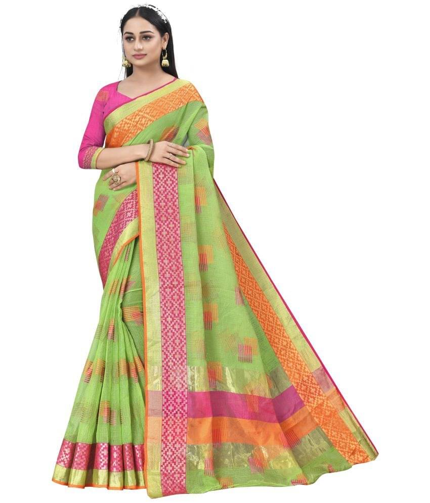 Sidhidata Cotton Woven Saree With Unstitched Blouse Piece ( Light Green ) Sidhidata Cotton Woven Saree With Unstitched Blouse Piece ( Light Green )