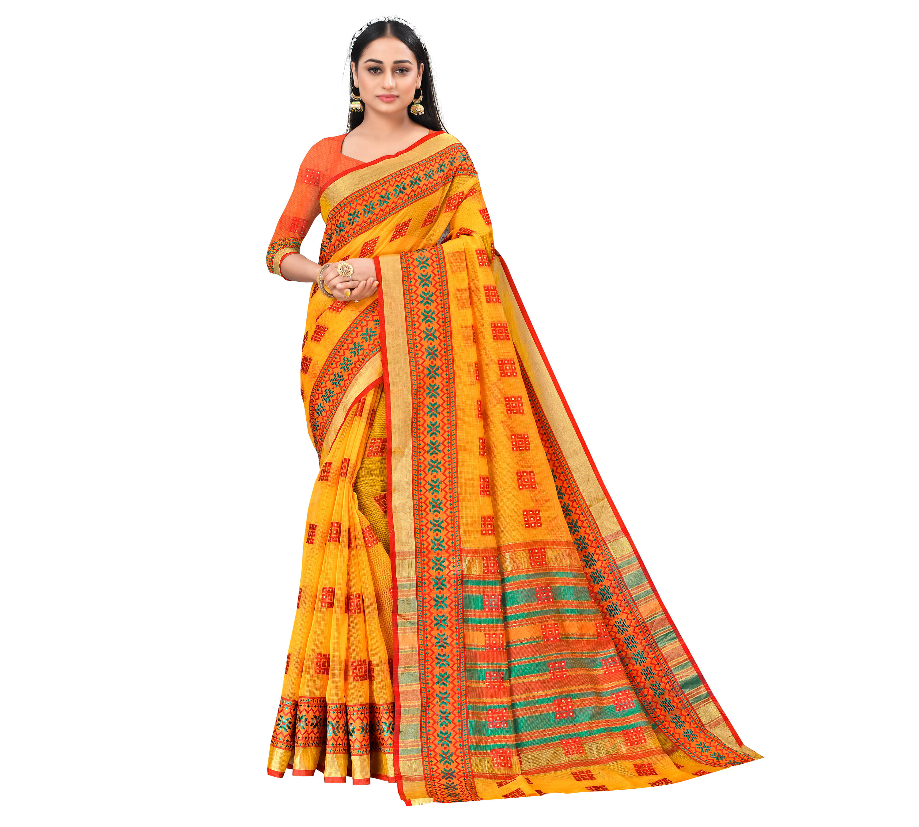     			Sidhidata Cotton Woven Saree With Unstitched Blouse Piece ( Yellow )