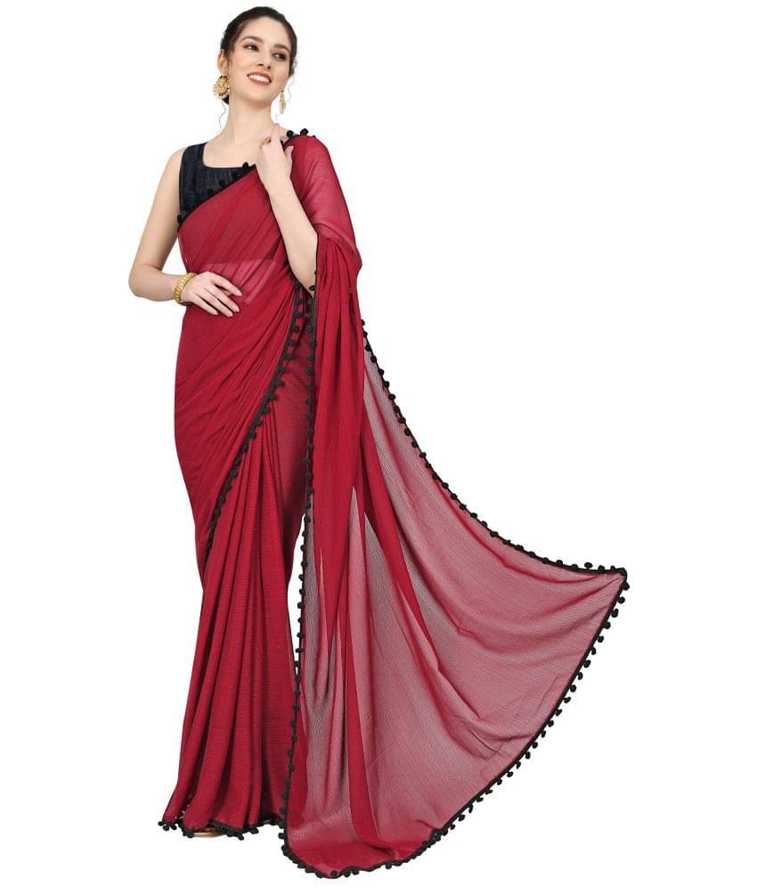     			Sidhidata Georgette Dyed Saree With Unstitched Blouse Piece ( Red )