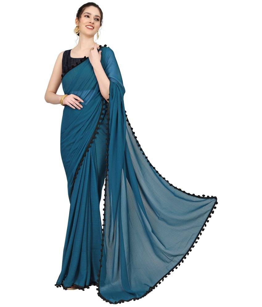 Sidhidata Georgette Dyed Saree With Unstitched Blouse Piece ( Turquoise ) Sidhidata Georgette Dyed Saree With Unstitched Blouse Piece ( Turquoise )