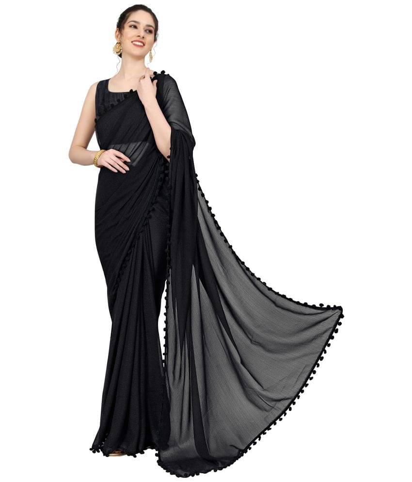 Sidhidata Georgette Dyed Saree With Unstitched Blouse Piece ( Black ) Sidhidata Georgette Dyed Saree With Unstitched Blouse Piece ( Black )