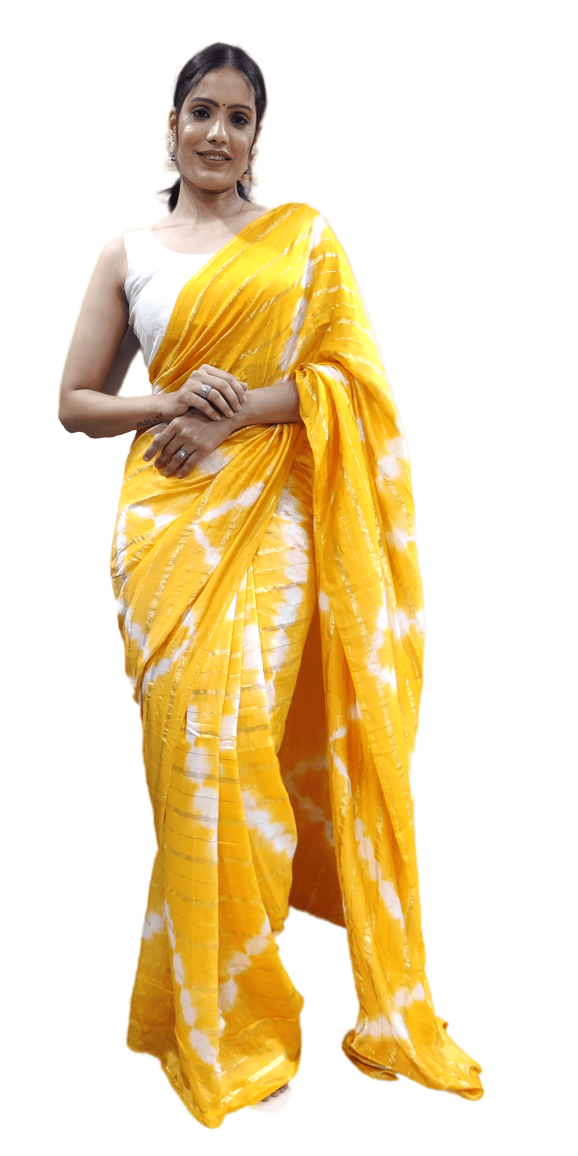 Sidhidata Nylon Colorblock Saree With Unstitched Blouse Piece ( Yellow ) Sidhidata Nylon Colorblock Saree With Unstitched Blouse Piece ( Yellow )