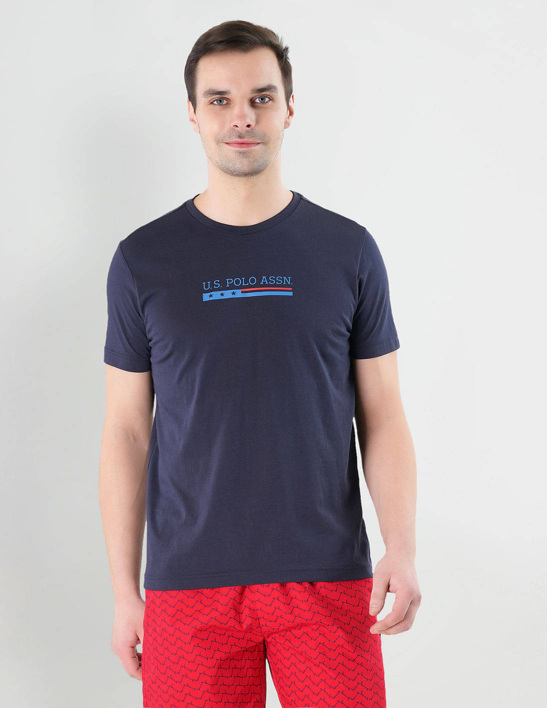 U.S. Polo Assn. Cotton Regular Fit Printed Half Sleeves Men's T-Shirt - Navy ( Pack of 1 )     			U.S. Polo Assn. Cotton Regular Fit Printed Half Sleeves Men's T-Shirt - Navy ( Pack of 1 )