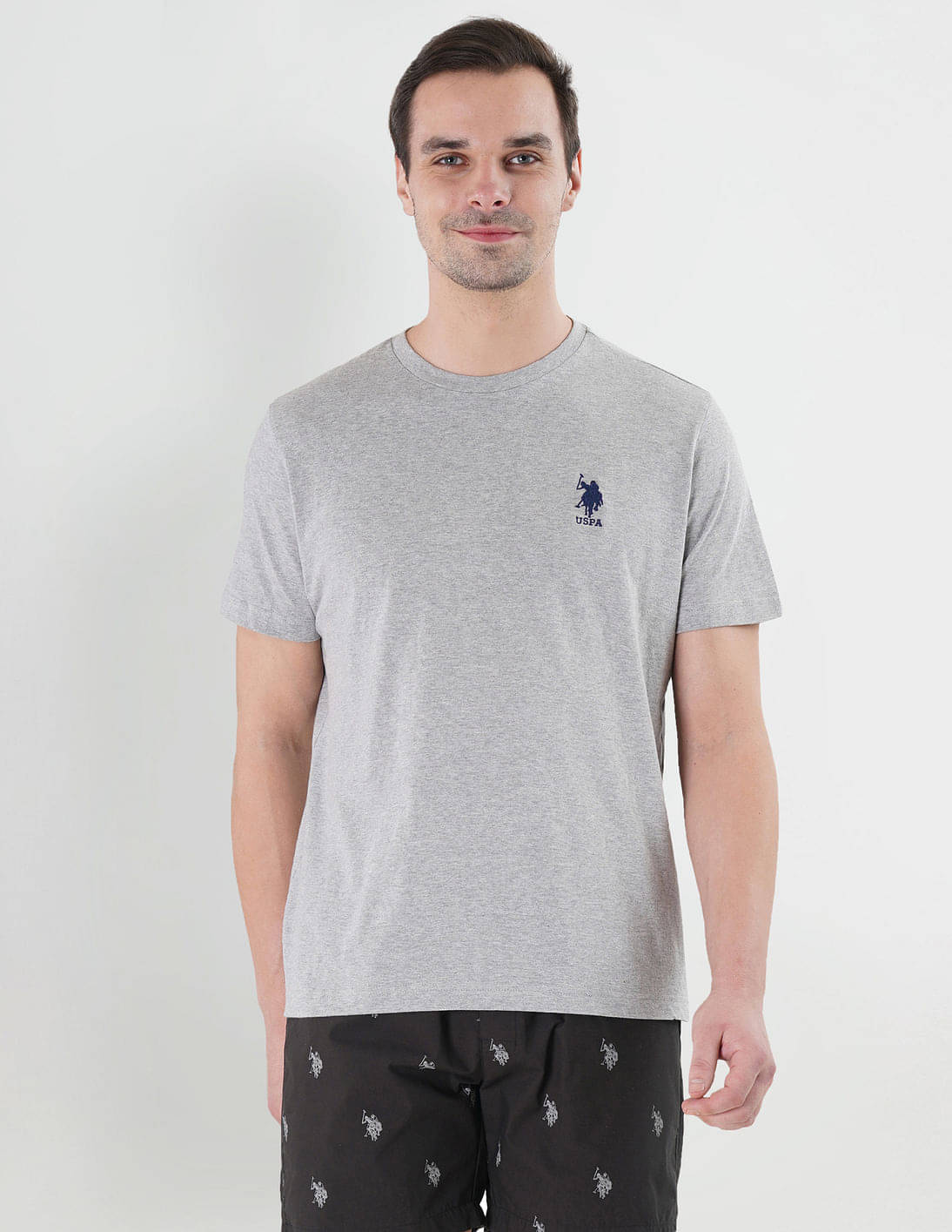     			U.S. Polo Assn. Cotton Regular Fit Solid Half Sleeves Men's T-Shirt - Grey Melange ( Pack of 1 )