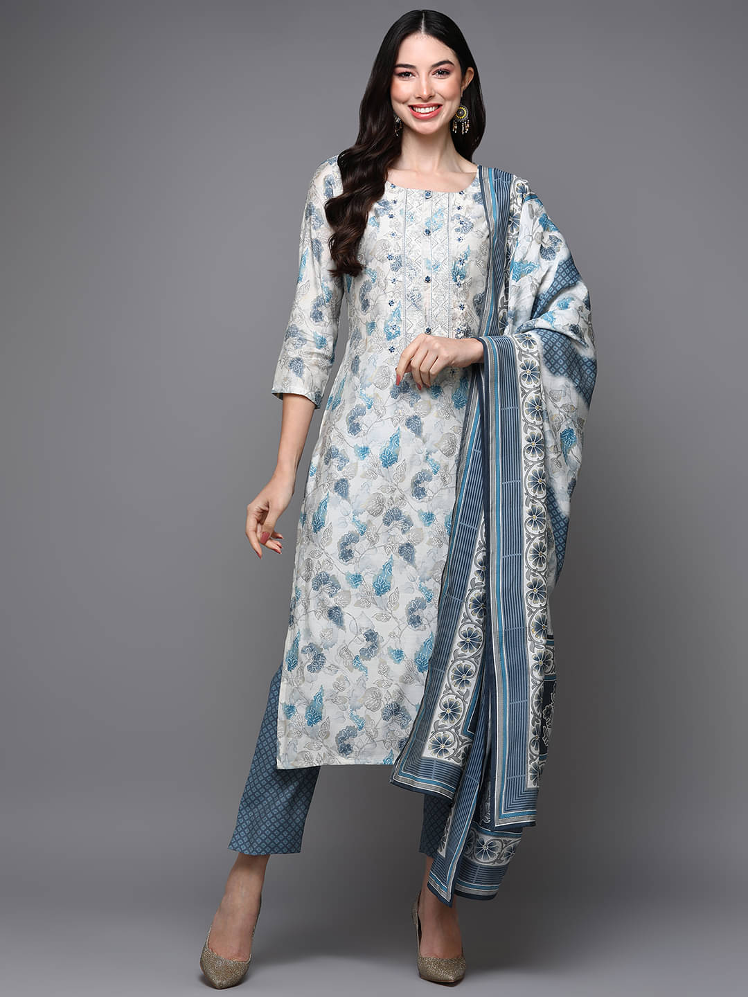 Vaamsi Chanderi Embroidered Kurti With Pants Women's Stitched Salwar Suit - White ( Pack of 1 ) Vaamsi Chanderi Embroidered Kurti With Pants Women's Stitched Salwar Suit - White ( Pack of 1 )
