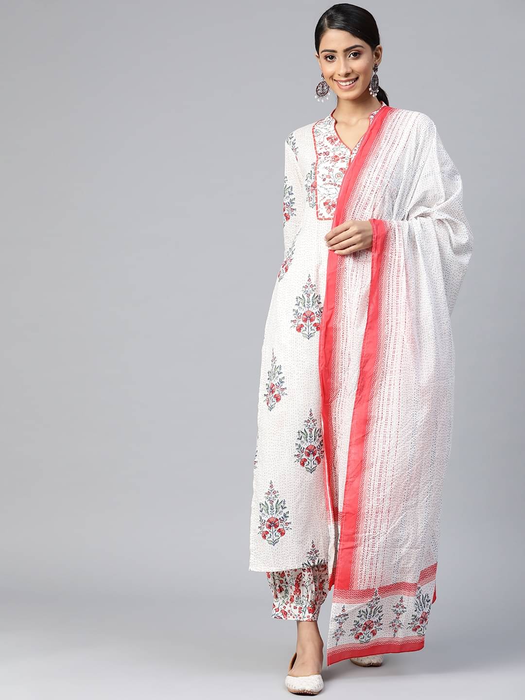     			Vaamsi Cotton Printed Kurti With Salwar Women's Stitched Salwar Suit - Off White ( Pack of 1 )