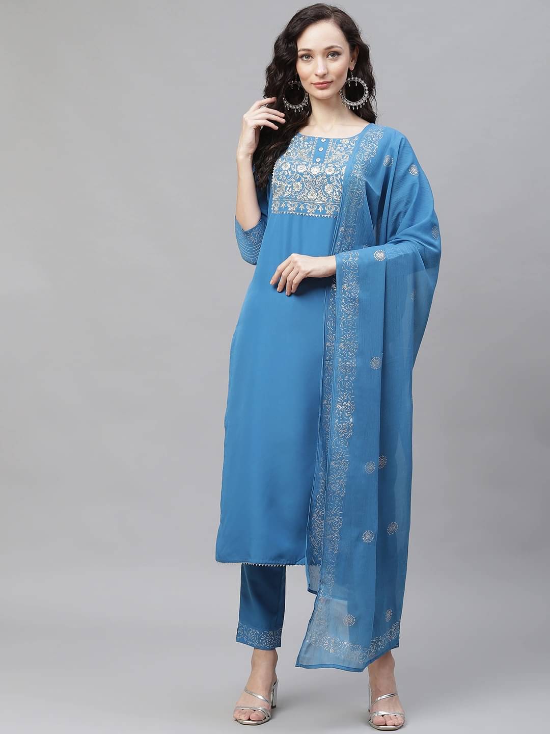 Vaamsi Polyester Embroidered Kurti With Pants Women's Stitched Salwar Suit - Blue ( Pack of 1 ) Vaamsi Polyester Embroidered Kurti With Pants Women's Stitched Salwar Suit - Blue ( Pack of 1 )