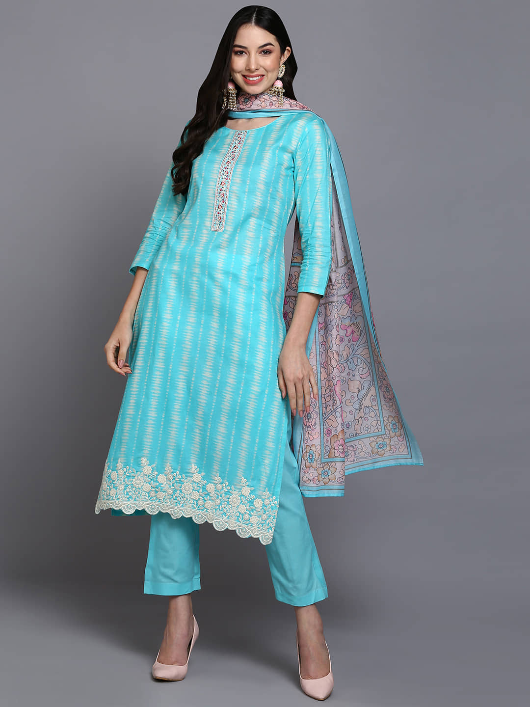Vaamsi Rayon Printed Kurti With Pants Women's Stitched Salwar Suit - Turquoise ( Pack of 1 )