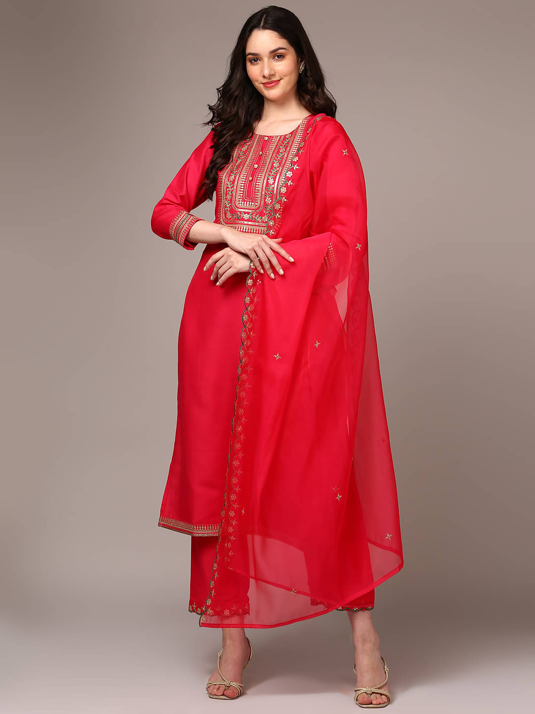 Vaamsi Silk Blend Embroidered Kurti With Pants Women's Stitched Salwar Suit - Pink ( Pack of 1 ) Vaamsi Silk Blend Embroidered Kurti With Pants Women's Stitched Salwar Suit - Pink ( Pack of 1 )