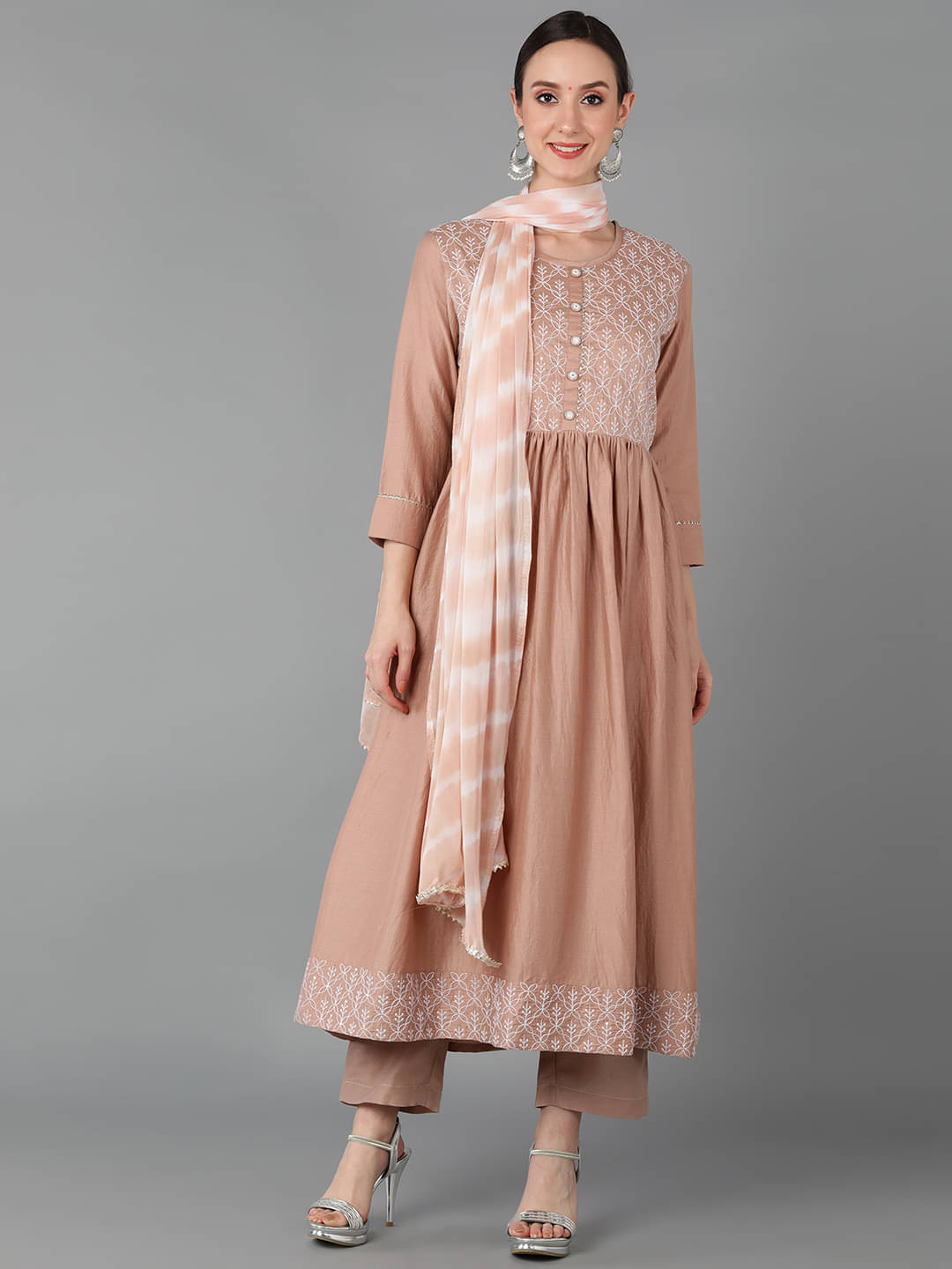 Vaamsi Silk Blend Embroidered Kurti With Pants Women's Stitched Salwar Suit - Beige ( Pack of 1 ) Vaamsi Silk Blend Embroidered Kurti With Pants Women's Stitched Salwar Suit - Beige ( Pack of 1 )