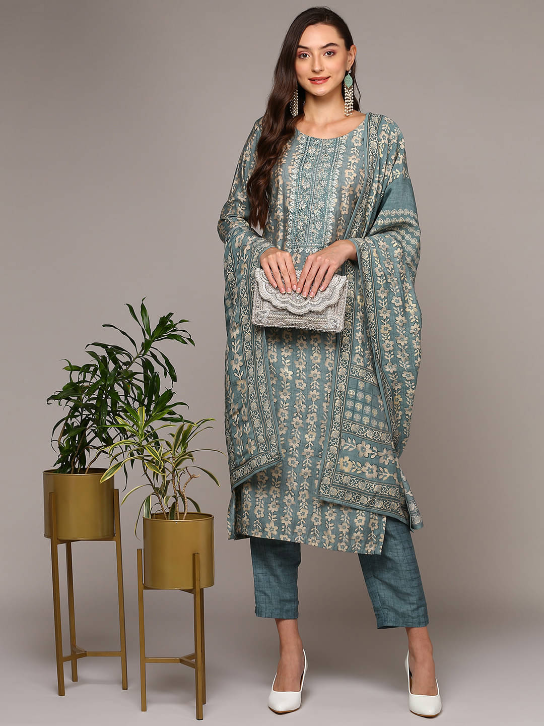Vaamsi Silk Blend Embroidered Kurti With Pants Women's Stitched Salwar Suit - Light Grey ( Pack of 1 ) Vaamsi Silk Blend Embroidered Kurti With Pants Women's Stitched Salwar Suit - Light Grey ( Pack of 1 )