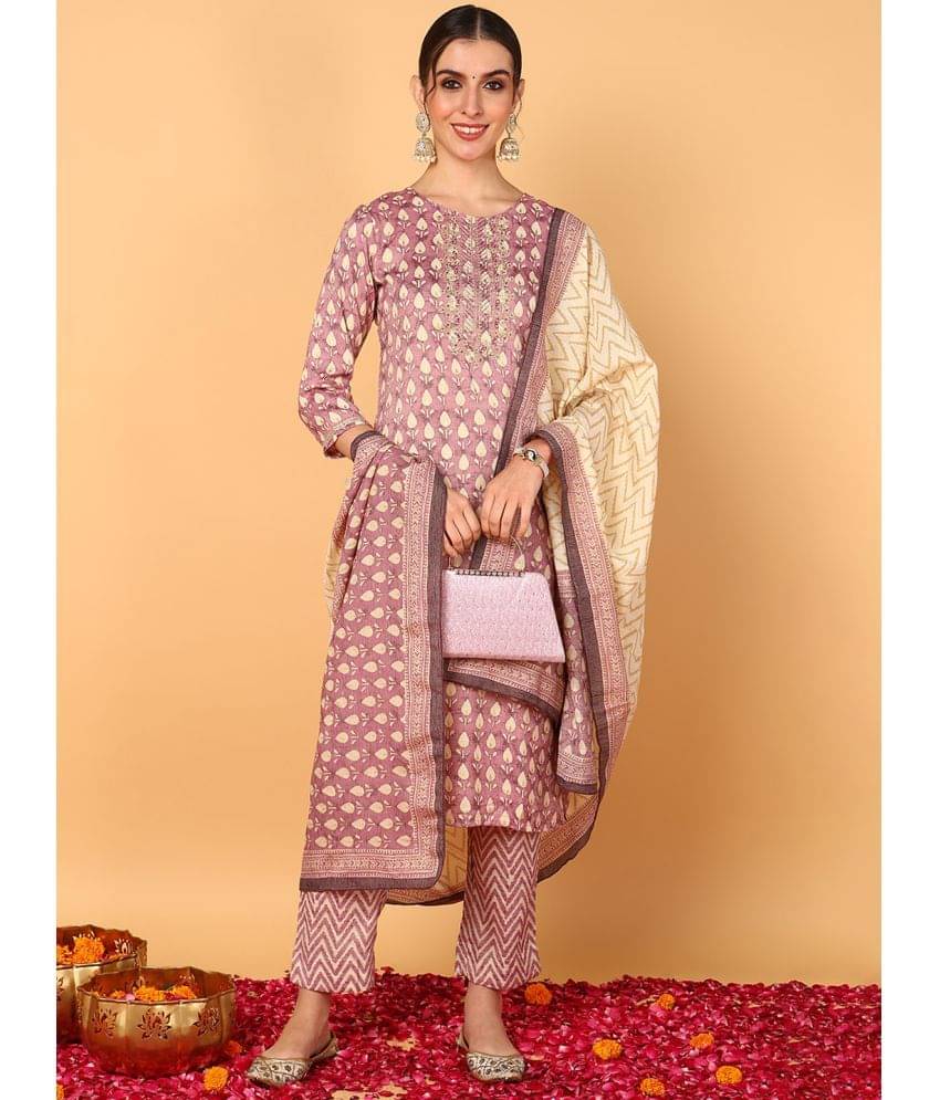 Vaamsi Silk Blend Printed Kurti With Pants Women's Stitched Salwar Suit - Mauve ( Pack of 1 ) Vaamsi Silk Blend Printed Kurti With Pants Women's Stitched Salwar Suit - Mauve ( Pack of 1 )