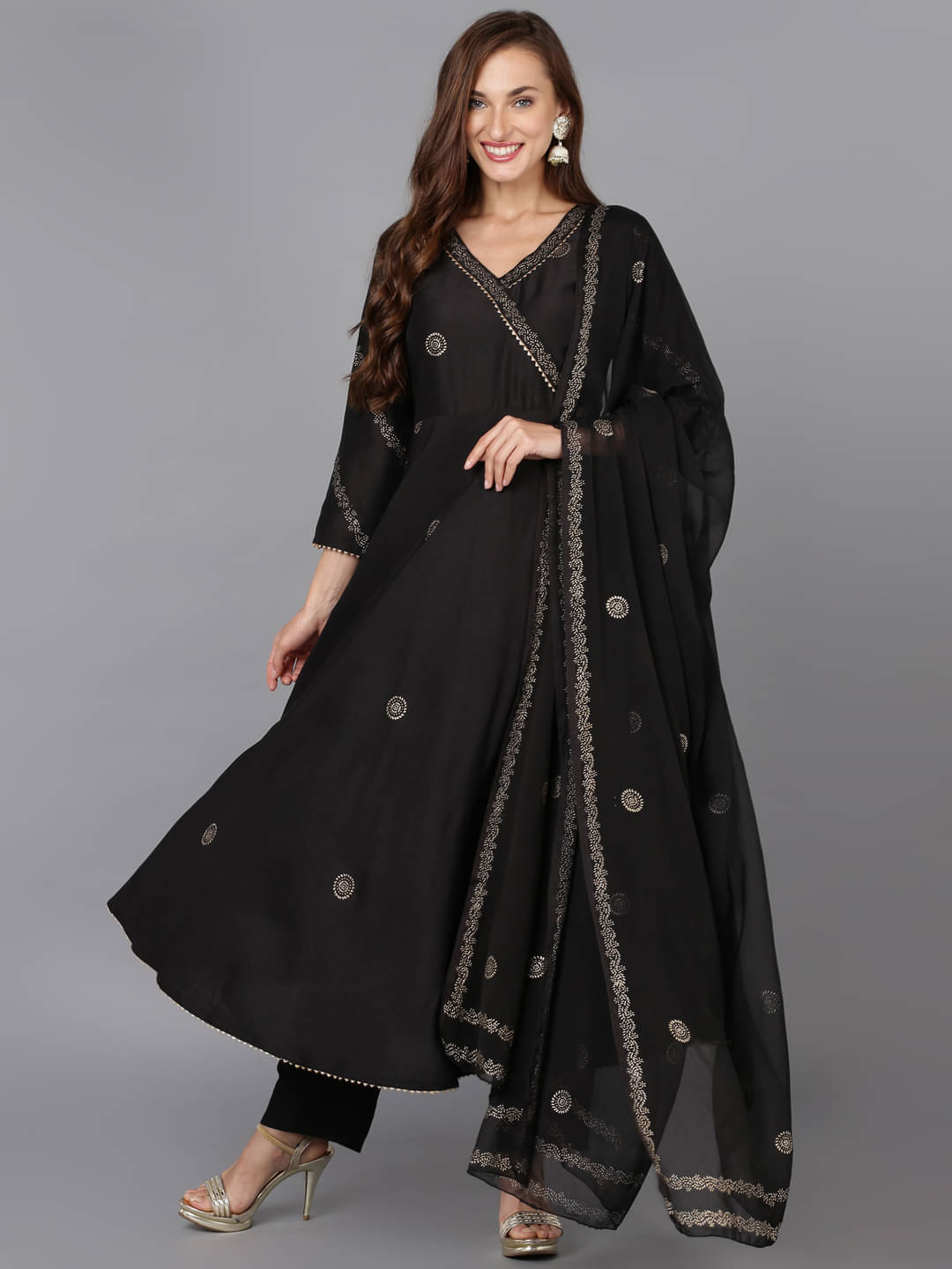     			Vaamsi Silk Blend Self Design Kurti With Pants Women's Stitched Salwar Suit - Black ( Pack of 1 )