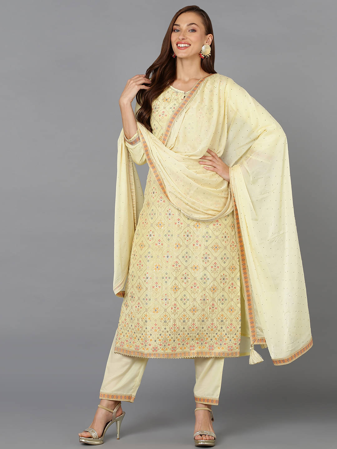 Vaamsi Silk Blend Self Design Kurti With Pants Women's Stitched Salwar Suit - Yellow ( Pack of 1 ) Vaamsi Silk Blend Self Design Kurti With Pants Women's Stitched Salwar Suit - Yellow ( Pack of 1 )