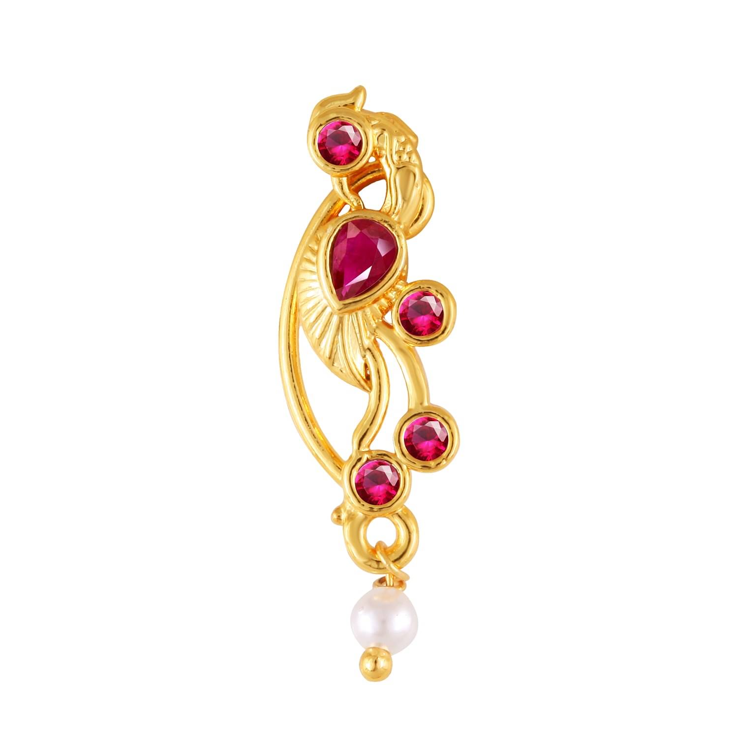     			Vivastri Premium Gold Plated Nath Collection  With Beautiful & Luxurious Red Diamond Pearl Studded Maharashtraian  Nath For Women & Girls-VIVA1158NTH-Press