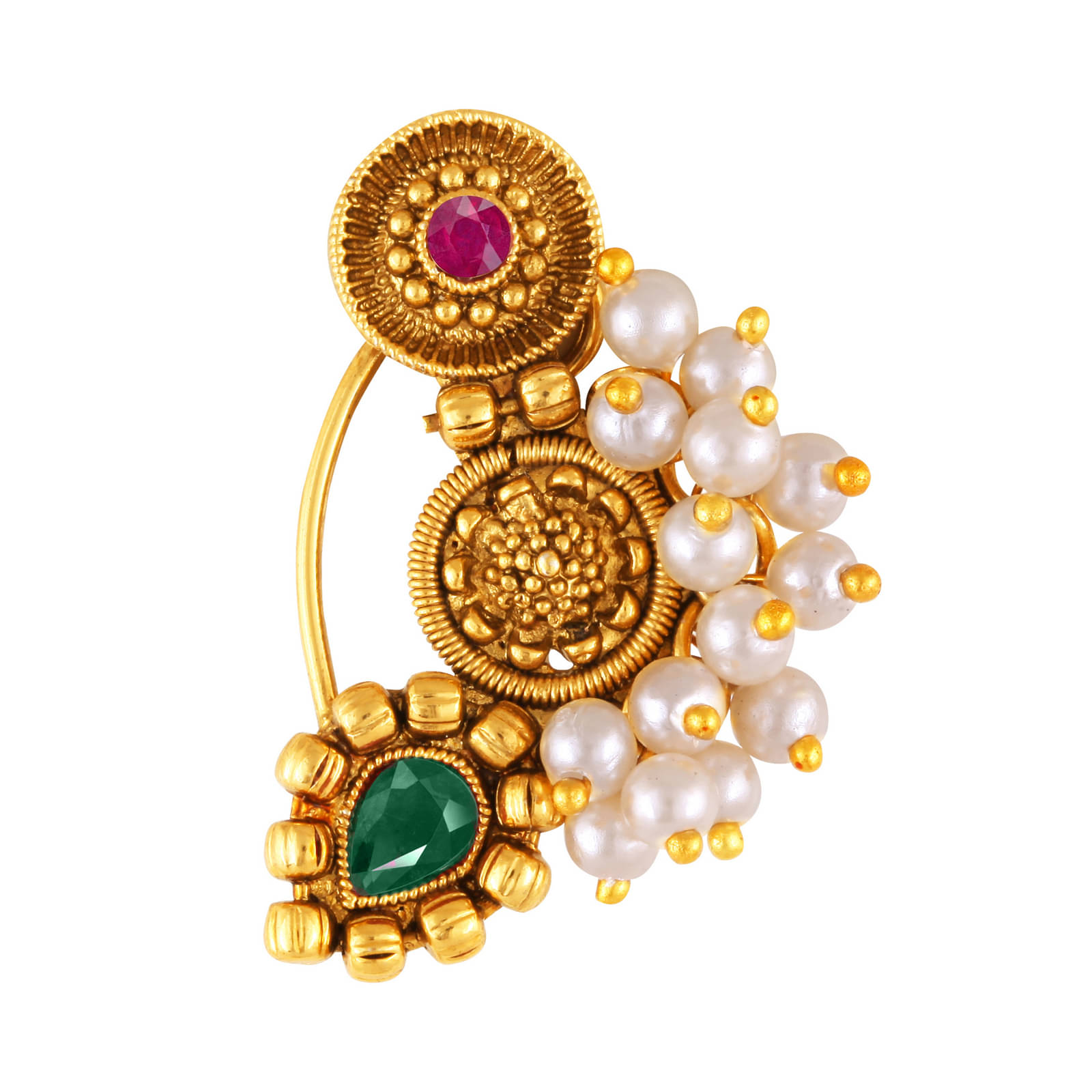     			Vivastri Premium Gold Plated Nath Collection  With Beautiful & Luxurious Multi Diamond Pearl Studded Maharashtraian Nath For Women & Girls-VIVA1168NTH-Press-Multi