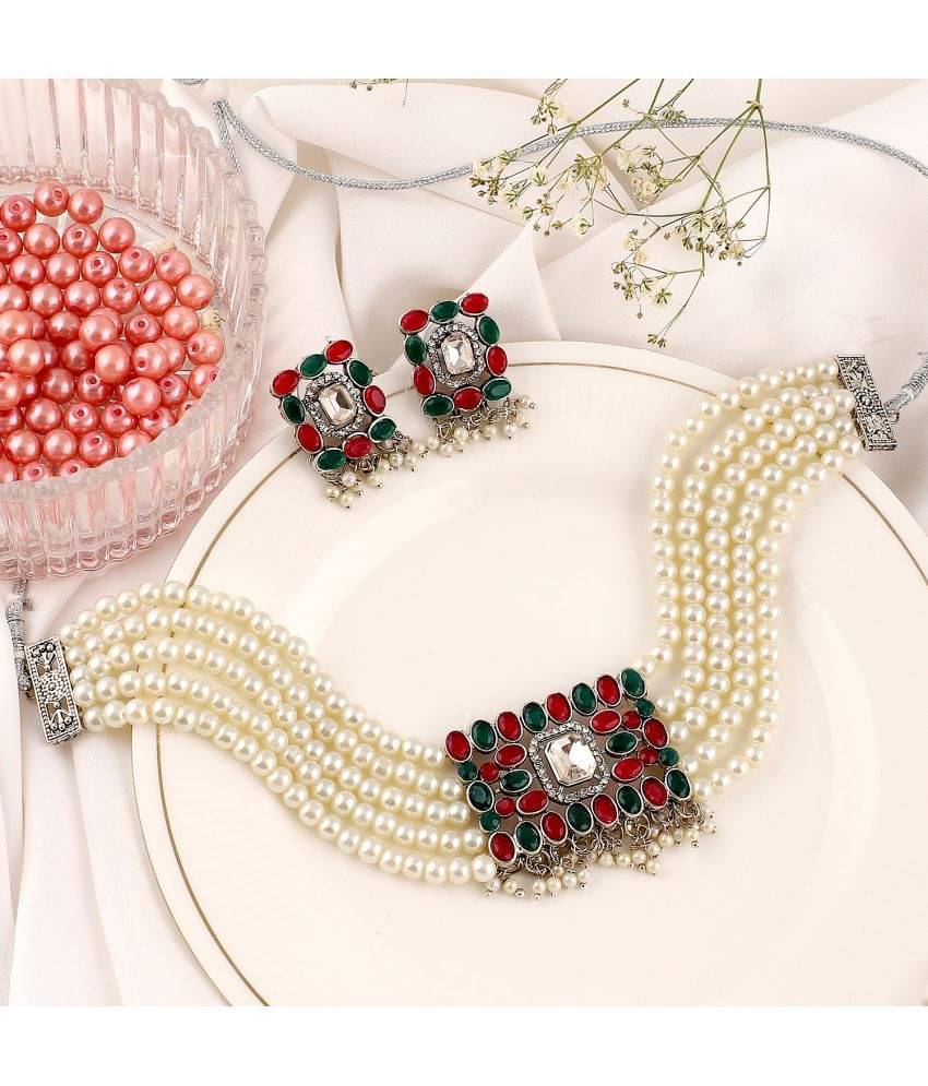     			gilher Multi Color Oxidised Silver Necklace Set ( Pack of 1 )