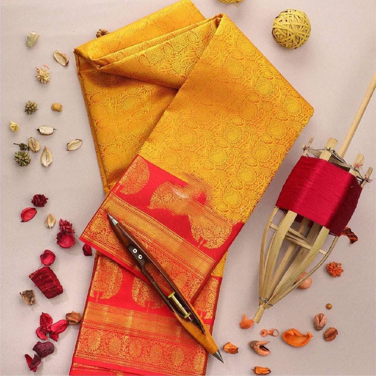     			A TO Z CART Banarasi Silk Embellished Saree With Unstitched Blouse Piece ( Mustard )