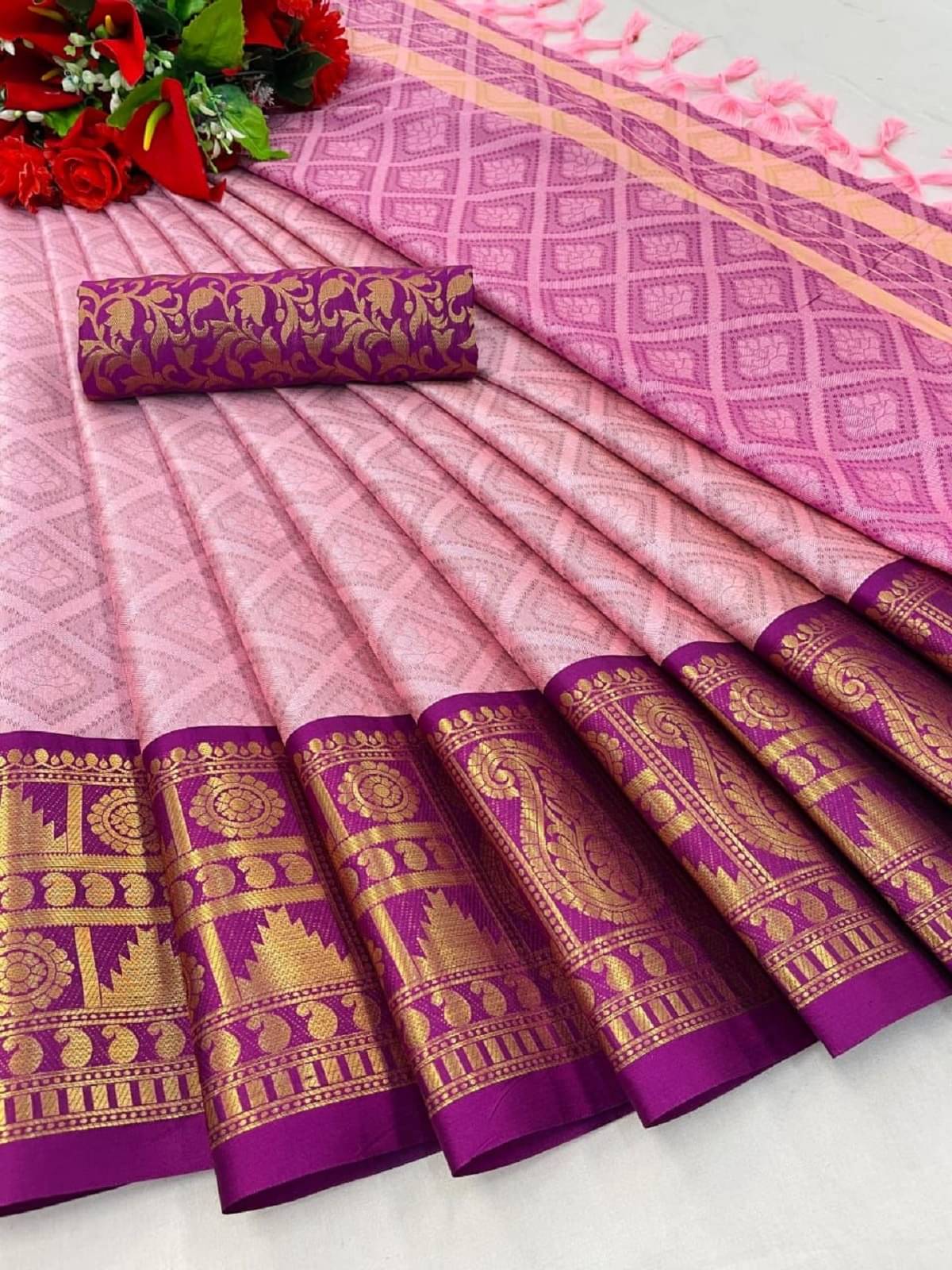A TO Z CART Banarasi Silk Embellished Saree With Unstitched Blouse Piece ( Pink ) A TO Z CART Banarasi Silk Embellished Saree With Unstitched Blouse Piece ( Pink )