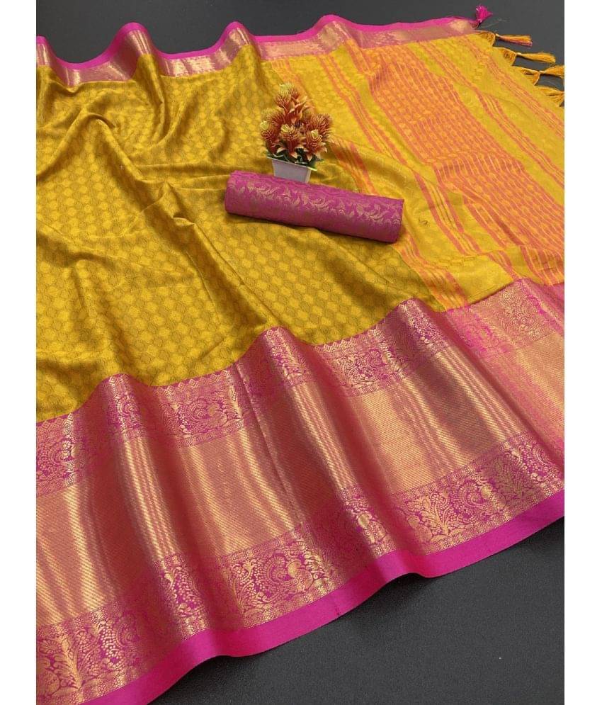 A TO Z CART Cotton Silk Embellished Saree With Unstitched Blouse Piece ( Mustard ) A TO Z CART Cotton Silk Embellished Saree With Unstitched Blouse Piece ( Mustard )