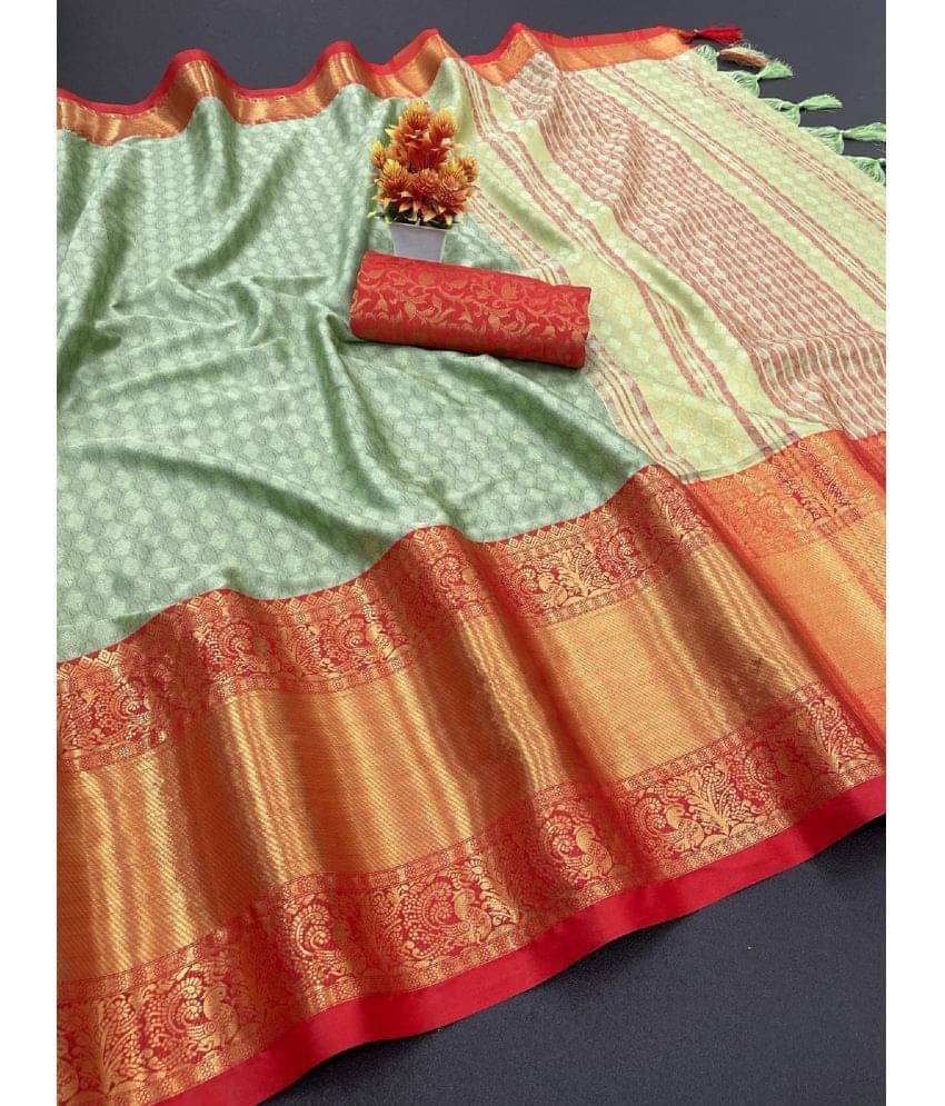A TO Z CART Cotton Silk Embellished Saree With Unstitched Blouse Piece ( Light Green ) A TO Z CART Cotton Silk Embellished Saree With Unstitched Blouse Piece ( Light Green )