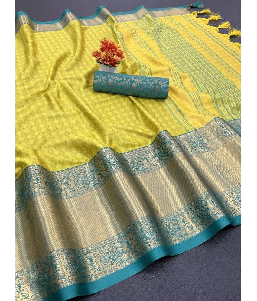     			A TO Z CART Cotton Silk Embellished Saree With Unstitched Blouse Piece ( Rama )