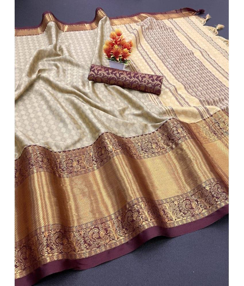     			A TO Z CART Cotton Silk Embellished Saree With Unstitched Blouse Piece ( Brown )