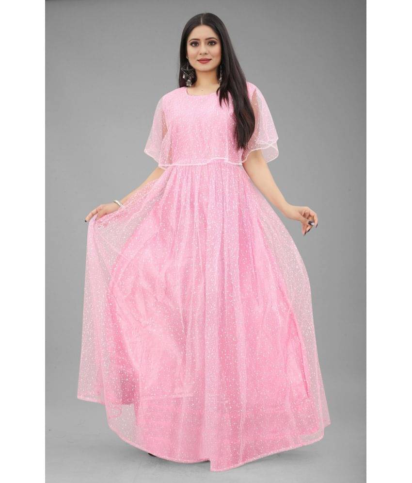 A TO Z CART Women Net Printed Fit & Flare Dress ( Pink ) A TO Z CART Women Net Printed Fit & Flare Dress ( Pink )