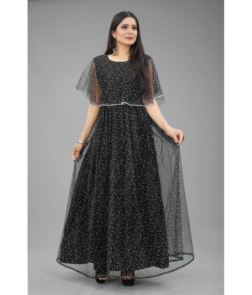     			A TO Z CART Women Net Printed Fit & Flare Dress ( Black )