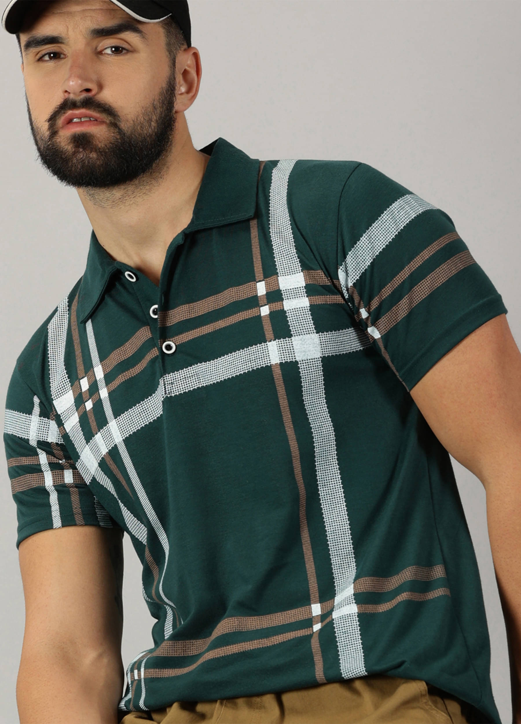     			AUSK Pack of 1 Cotton Blend Regular Fit Striped Half Sleeves Men's Polo T Shirt ( Melange Green )