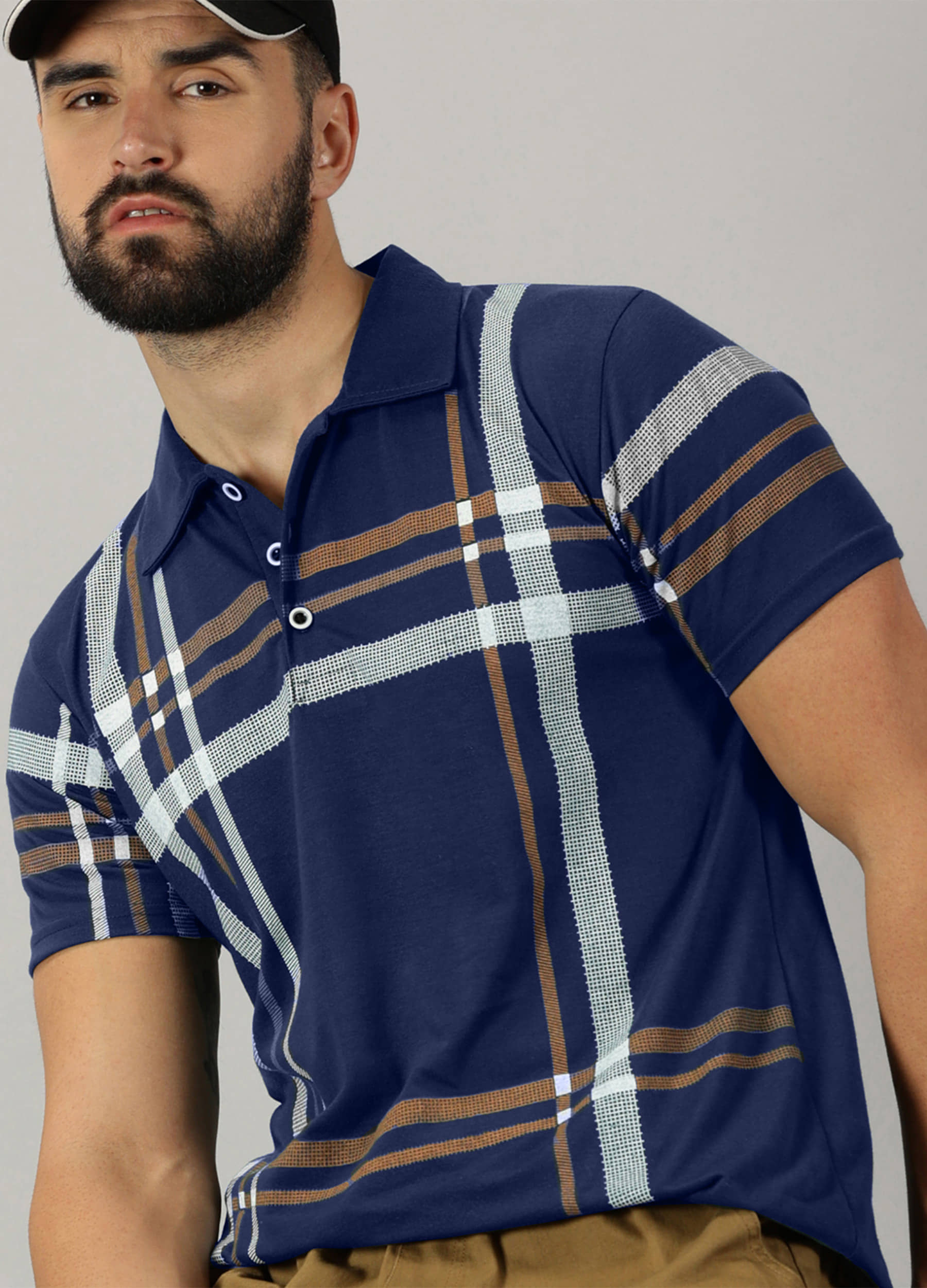 AUSK Pack of 1 Cotton Blend Regular Fit Striped Half Sleeves Men's Polo T Shirt ( Blue )