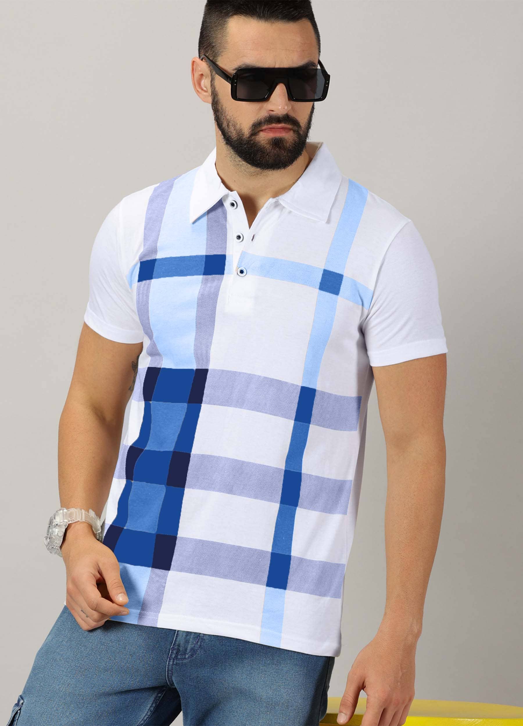 AUSK Pack of 1 Cotton Blend Regular Fit Checks Half Sleeves Men's Polo T Shirt ( Multicolor )
