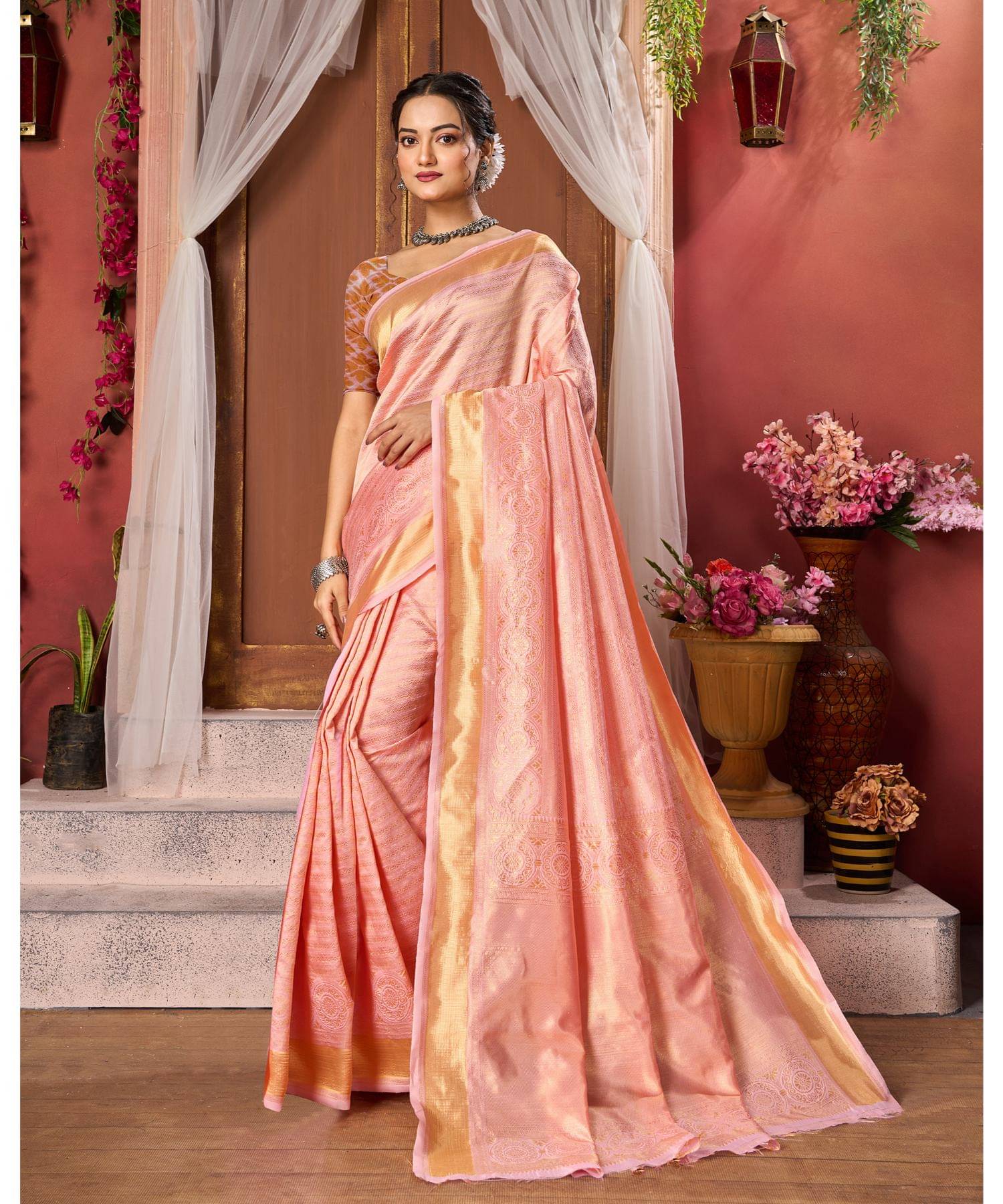 Aadvika Art Silk Printed Saree With Unstitched Blouse Piece ( Pink ) Aadvika Art Silk Printed Saree With Unstitched Blouse Piece ( Pink )
