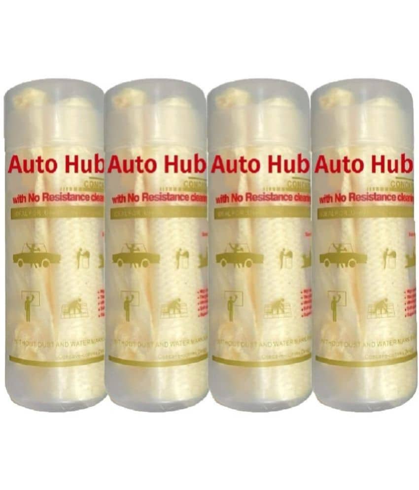 Auto Hub Yellow 900 GSM Chamois Cloth For Automobile ( Pack of 4 )