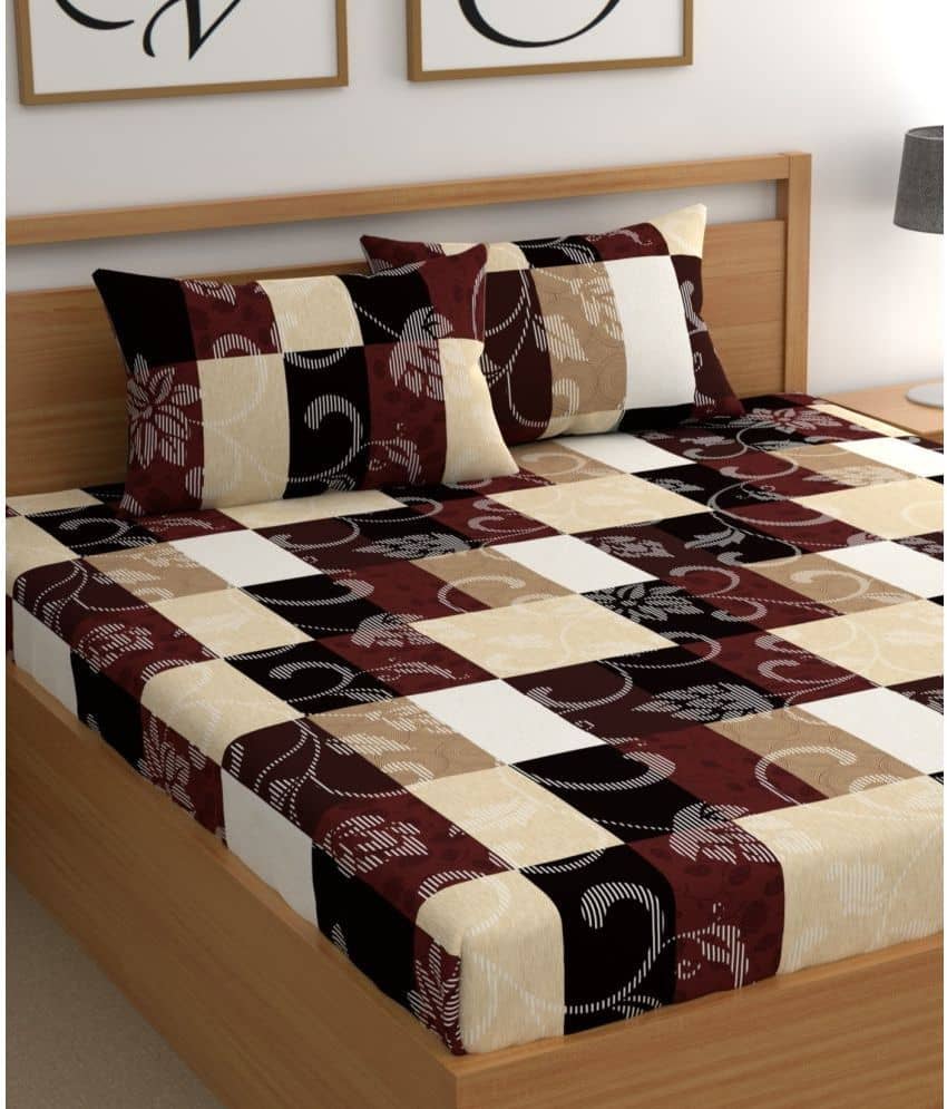 CG HOMES Cotton 1 Double Bedsheet with 2 Pillow Covers ( Brown )