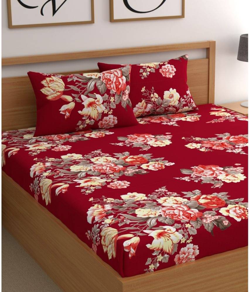 CG HOMES Cotton 1 Double Bedsheet with 2 Pillow Covers ( Red ) CG HOMES Cotton 1 Double Bedsheet with 2 Pillow Covers ( Red )