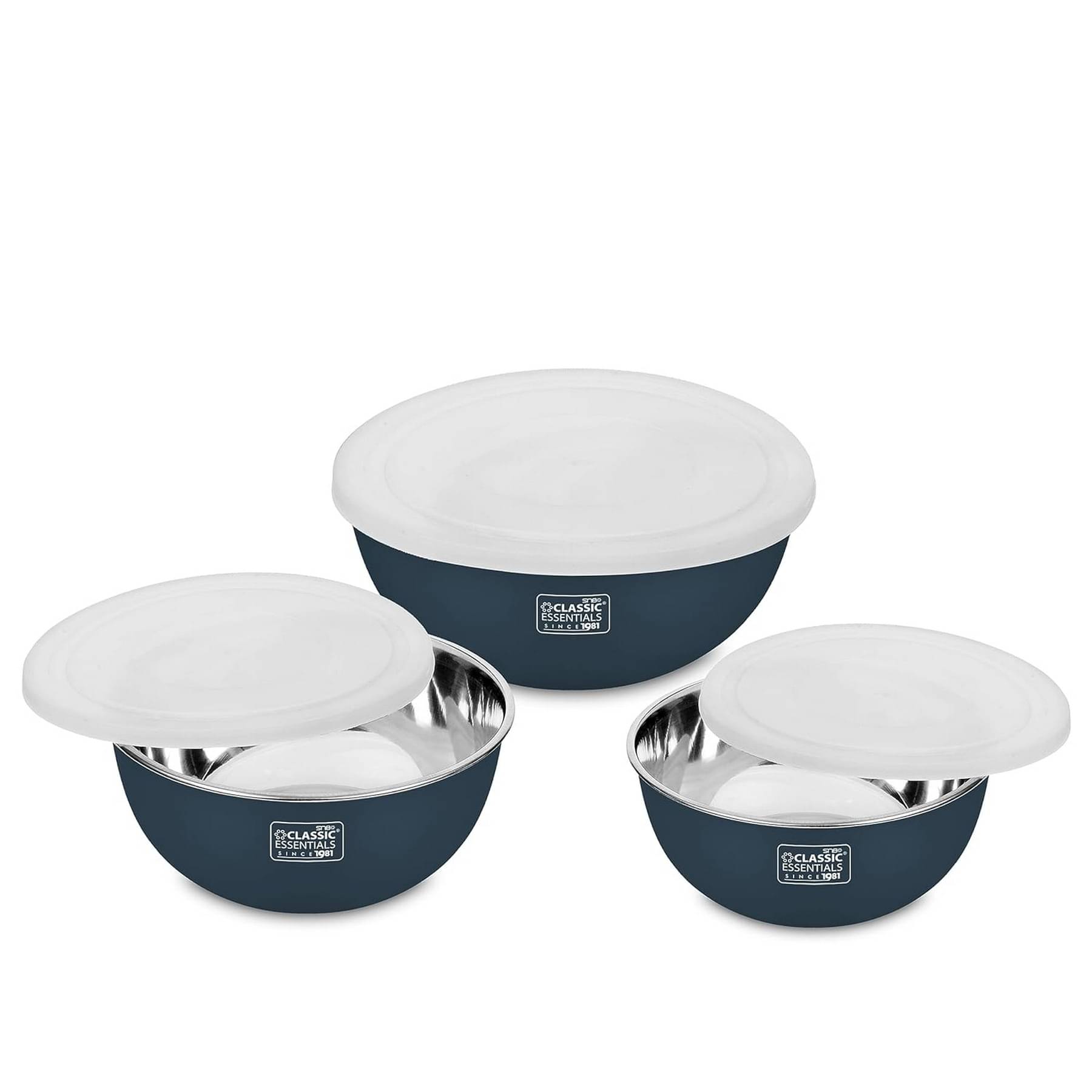     			Classic Essentials Microwave Safe Bowls Steel Dark Blue Food Container ( Set of 3 )