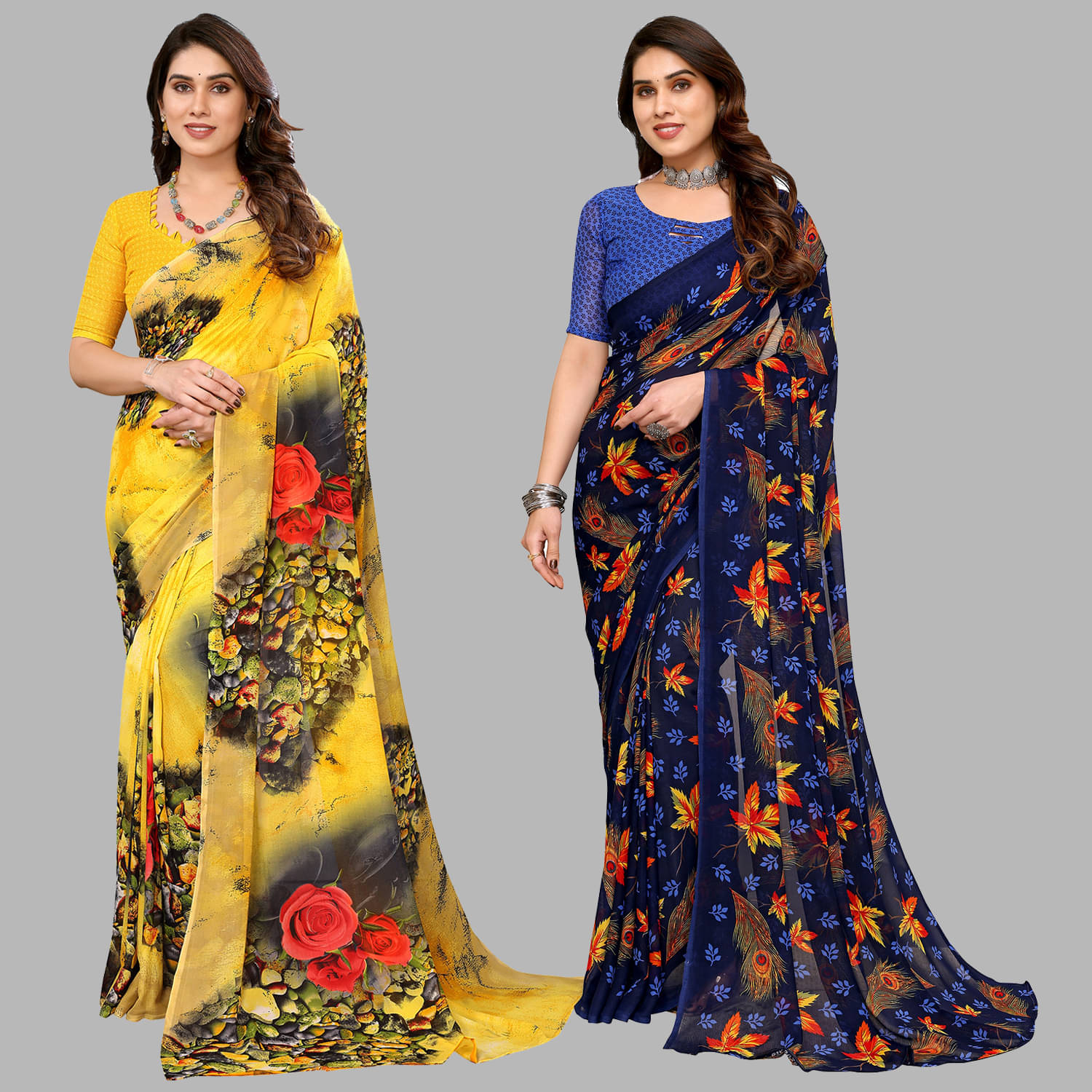 Kashvi Sarees Georgette Printed Saree With Unstitched Blouse Piece ( Multicolor ) Kashvi Sarees Georgette Printed Saree With Unstitched Blouse Piece ( Multicolor )