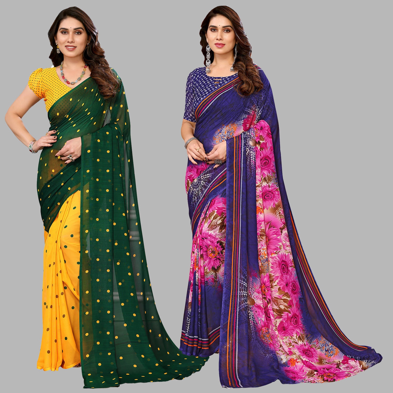     			Kashvi Sarees Georgette Printed Saree With Unstitched Blouse Piece ( Multicolor )