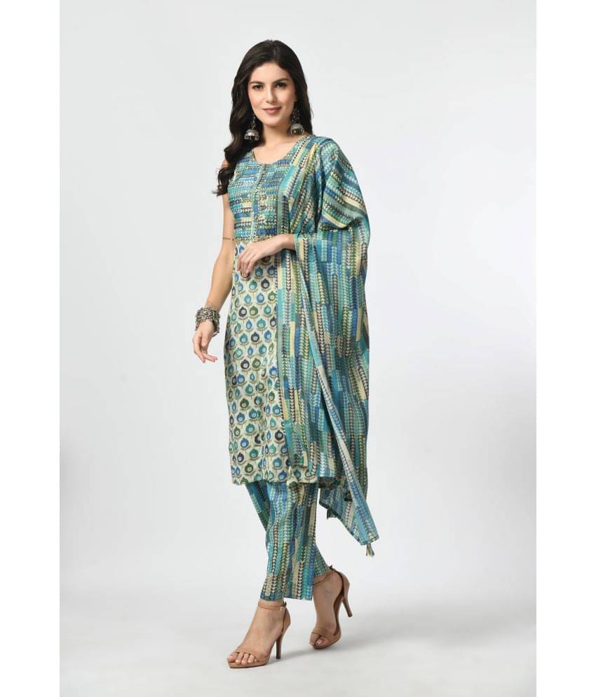 MAURYA Rayon Printed Kurti With Pants Women's Stitched Salwar Suit - Light Blue ( Pack of 1 ) MAURYA Rayon Printed Kurti With Pants Women's Stitched Salwar Suit - Light Blue ( Pack of 1 )