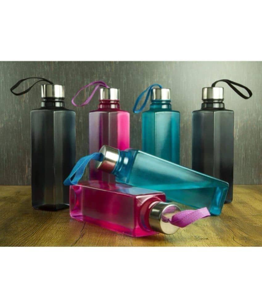 NCMART Square Water Bottle Multicolour Polypropylene Water Bottle 1000 mL ( Set of 6 )