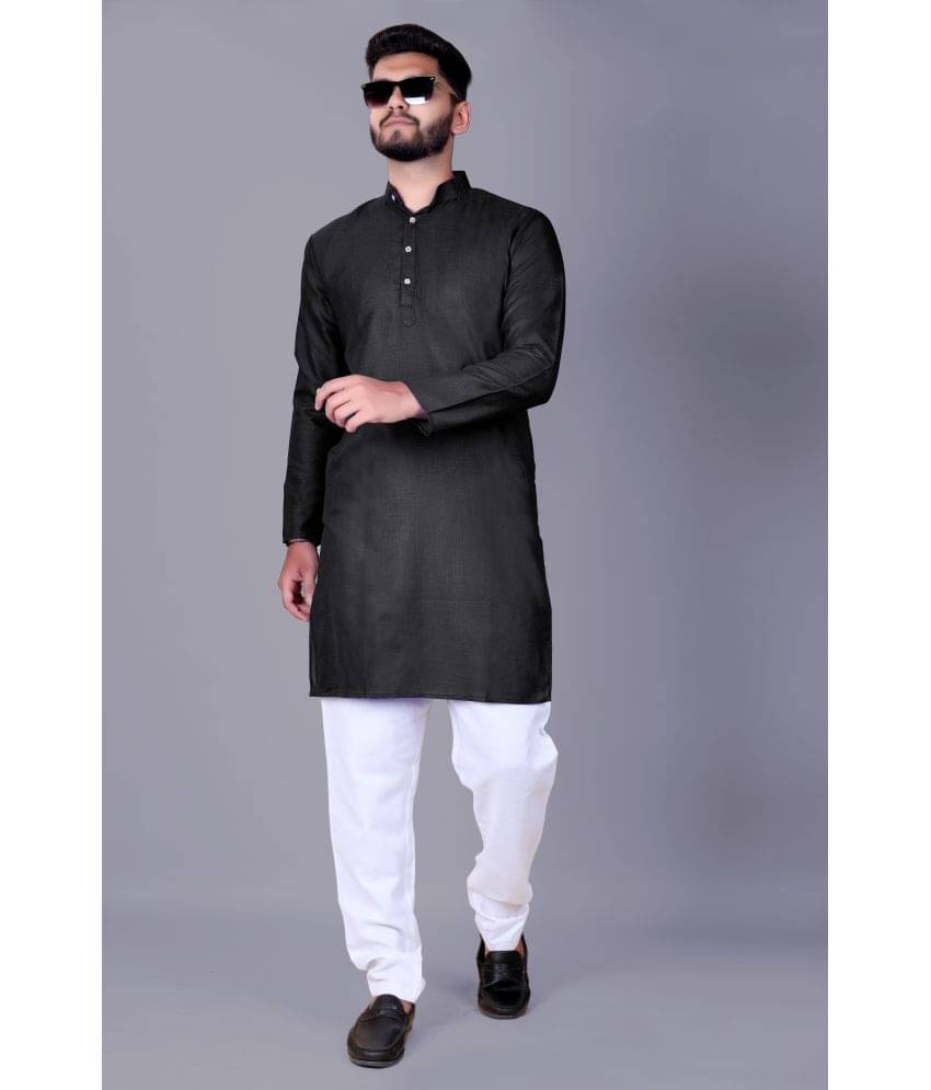     			Reyansh Black Cotton Blend Regular Fit Men's Kurta Pyjama Set ( Pack of 1 )