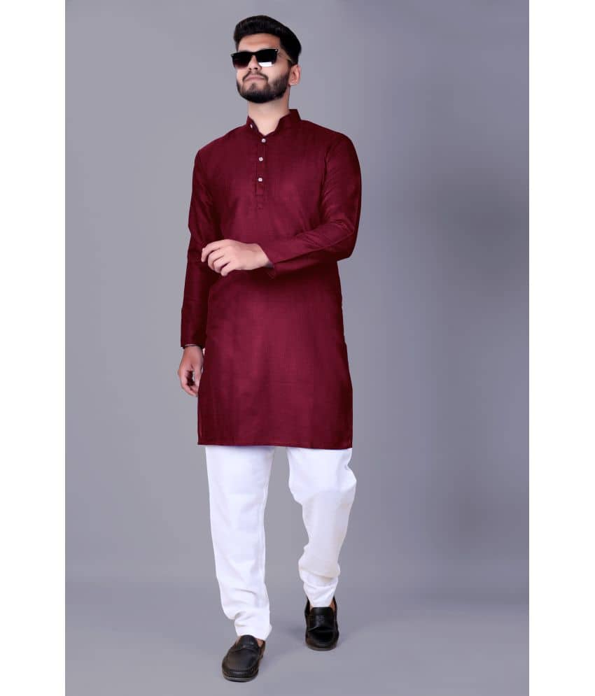 Reyansh Maroon Cotton Blend Regular Fit Men's Kurta Pyjama Set ( Pack of 1 ) - Kurtas & Kurta Sets | Buy online on ZillyBuy