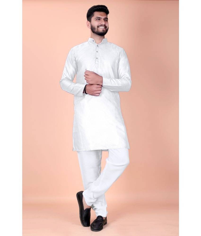 Reyansh White Cotton Blend Regular Fit Men's Kurta Pyjama Set ( Pack of 1 ) Reyansh White Cotton Blend Regular Fit Men's Kurta Pyjama Set ( Pack of 1 )