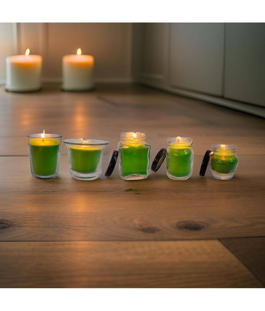     			SS ENTERPRISE Green Jar Candle 5 cm ( Pack of 5 )