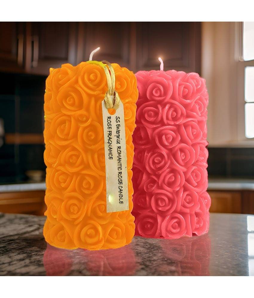     			SS ENTERPRISE Multicolour Pillar Candle 5 cm ( Pack of 2 )