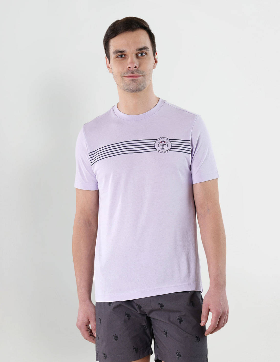     			U.S. Polo Assn. Cotton Regular Fit Striped Half Sleeves Men's T-Shirt - Purple ( Pack of 1 )