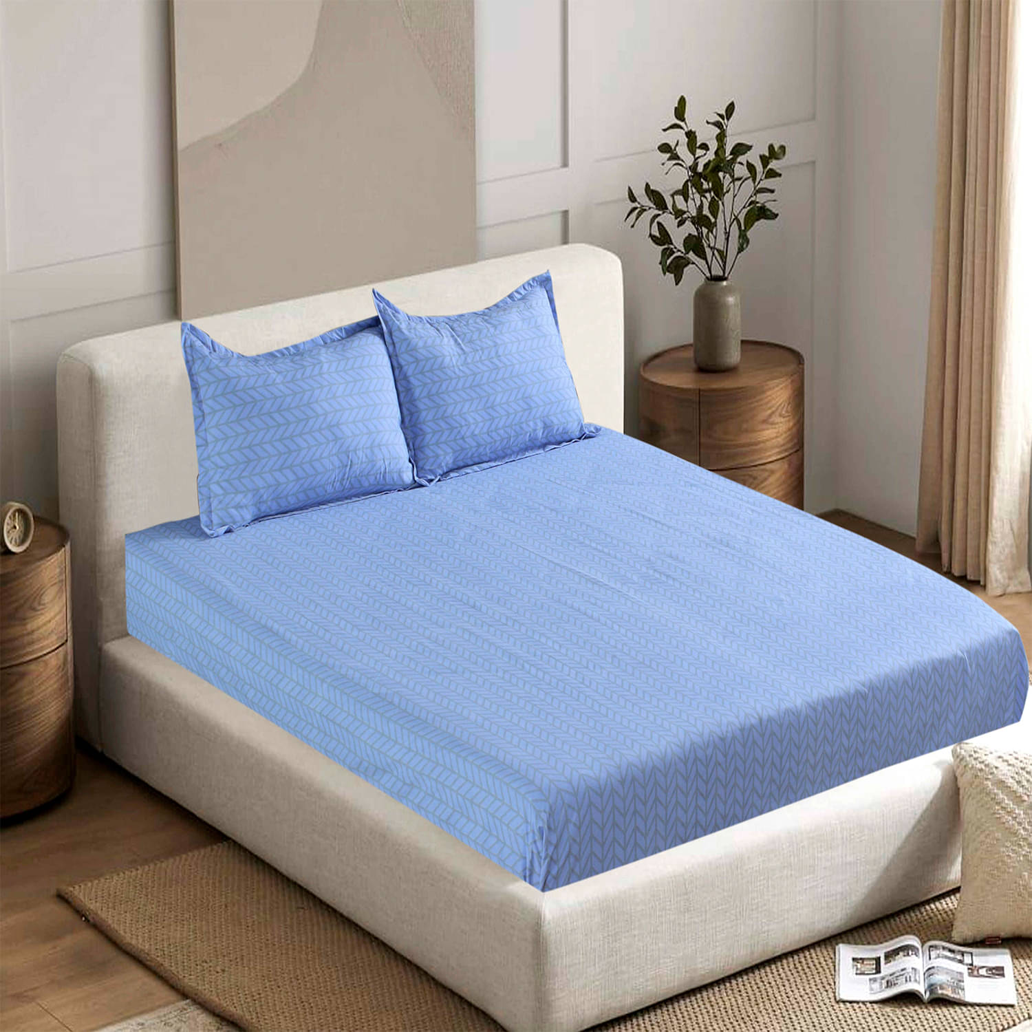 Valtellina Cotton 1 Double Bedsheet with 2 Pillow Covers ( Blue ) Valtellina Cotton 1 Double Bedsheet with 2 Pillow Covers ( Blue )
