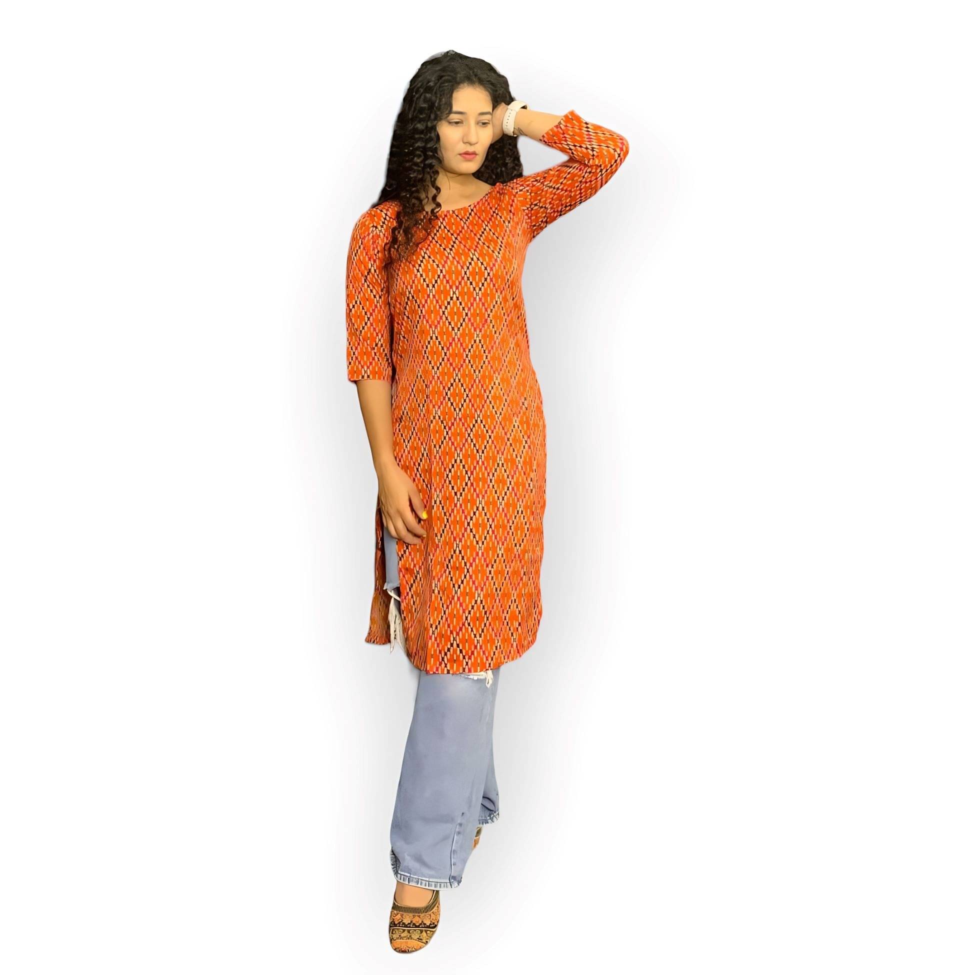     			ZEKLEE Crepe Colorblock Straight Women's Kurti - Orange ( Pack of 1 )